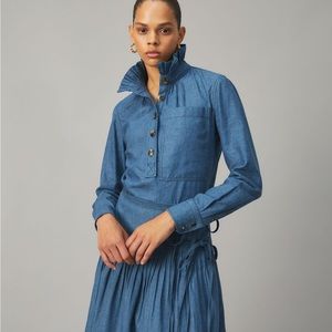 Tory Burch Chambray Ruffle Neck Blouse